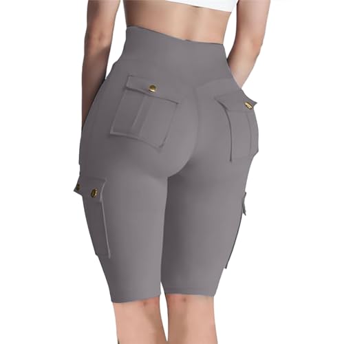 High Waisted Knee-Length Cargo Shorts with Pockets for Women