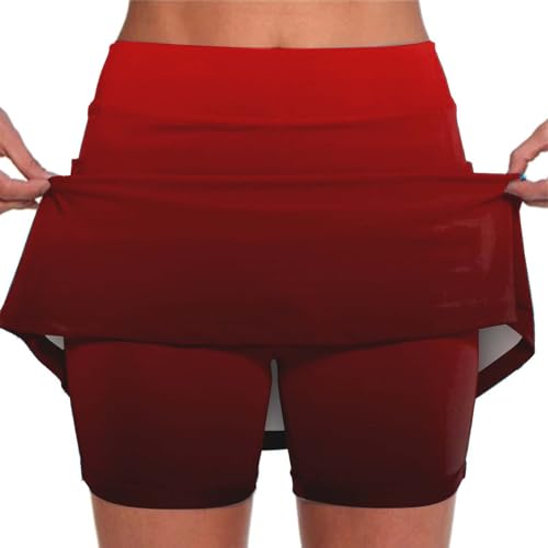 Colorful Women's Pocket Short Skirt with Built-in Pants Elastic Yoga Shorts Red