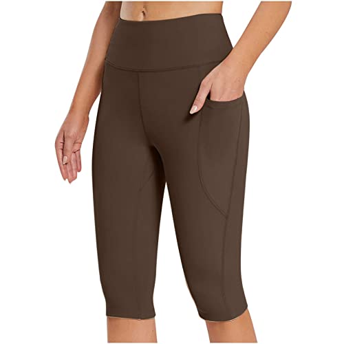 Women's High Waist Tummy Control Bronze Yoga Shorts 4 Way Stretch Leggings