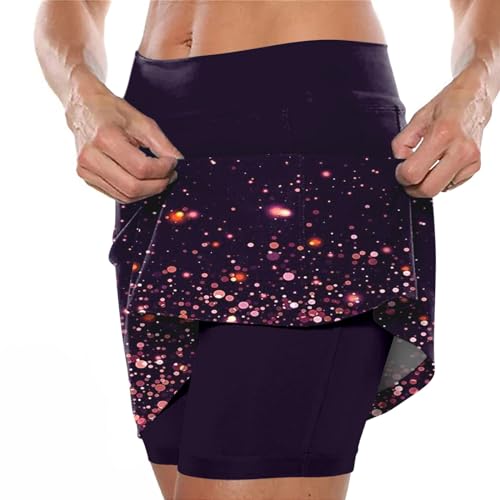 Qgaomye Women's Hot Pink Shiny Print Pocket Short Skirt with Built-in Pants