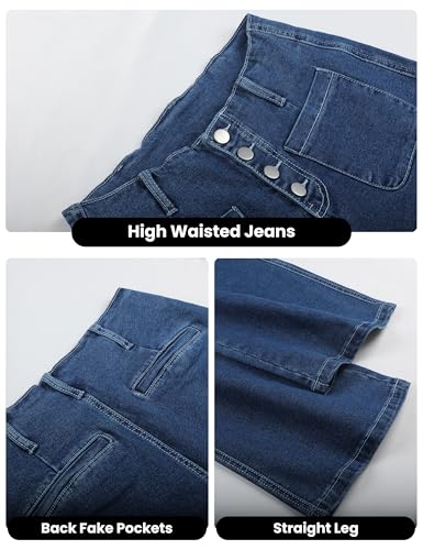 Omoone High Waisted Stretch Cropped Jeans for Women with Patch Pockets