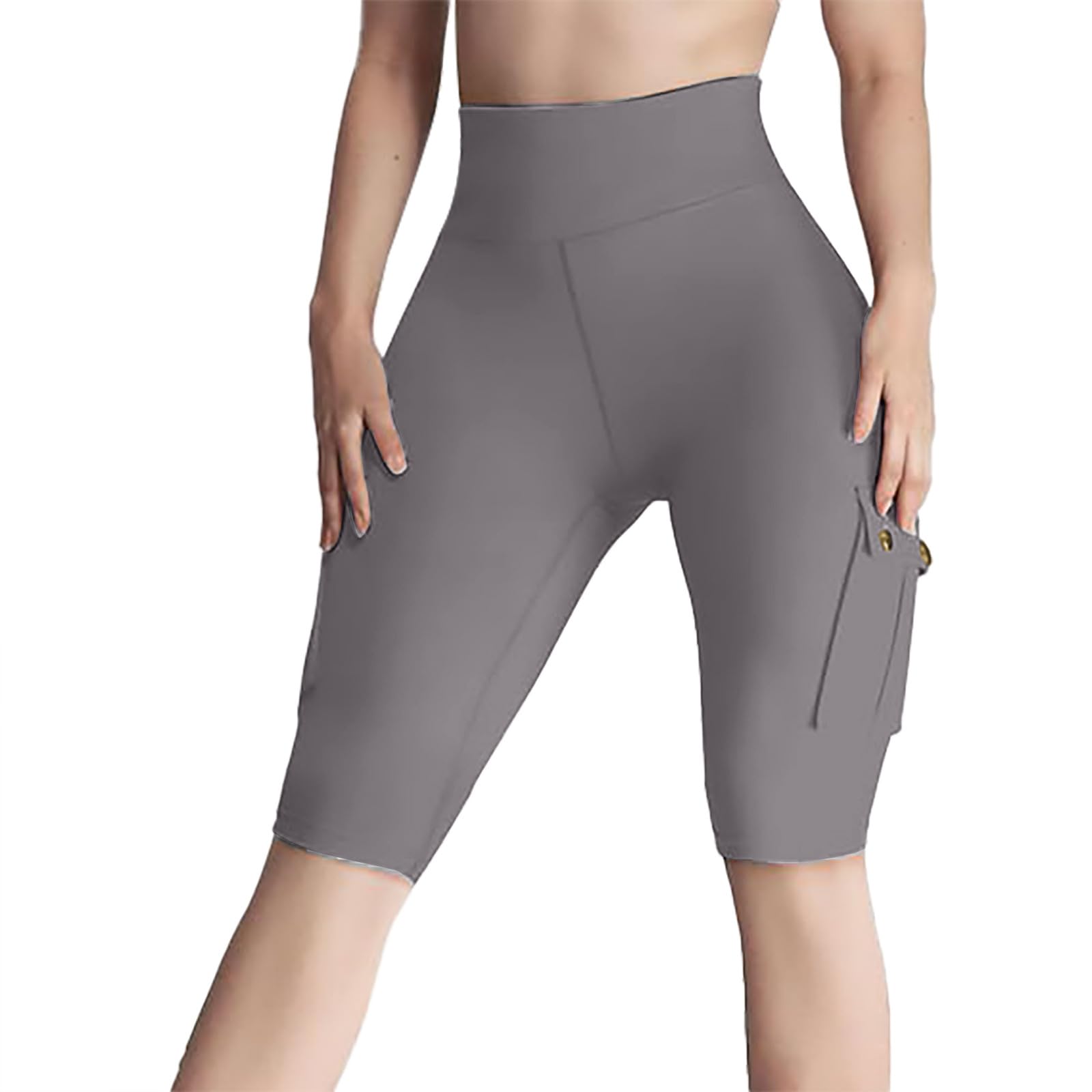 High Waisted Knee-Length Cargo Shorts with Pockets for Women