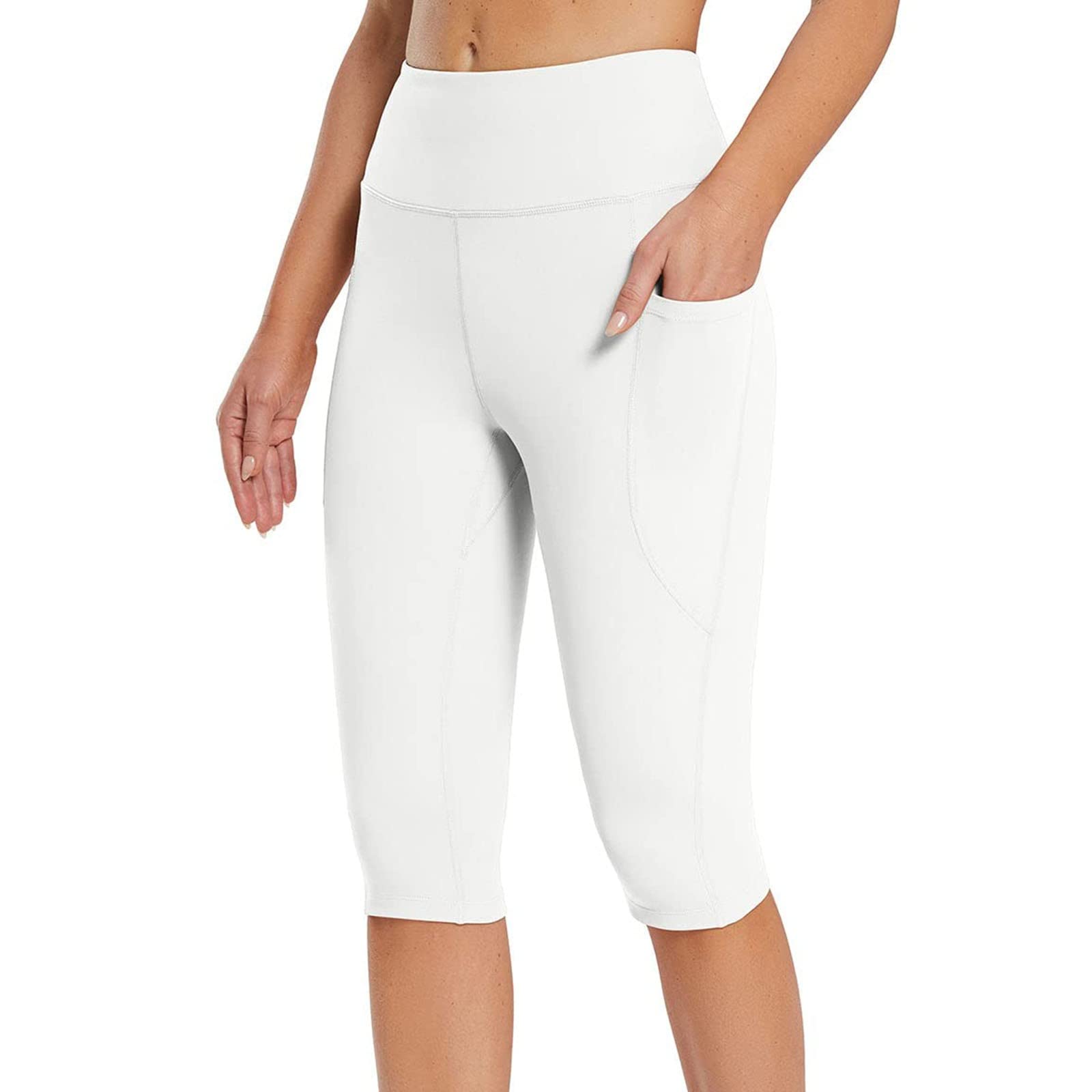 Women's High Waist Tummy Control Yoga Shorts White