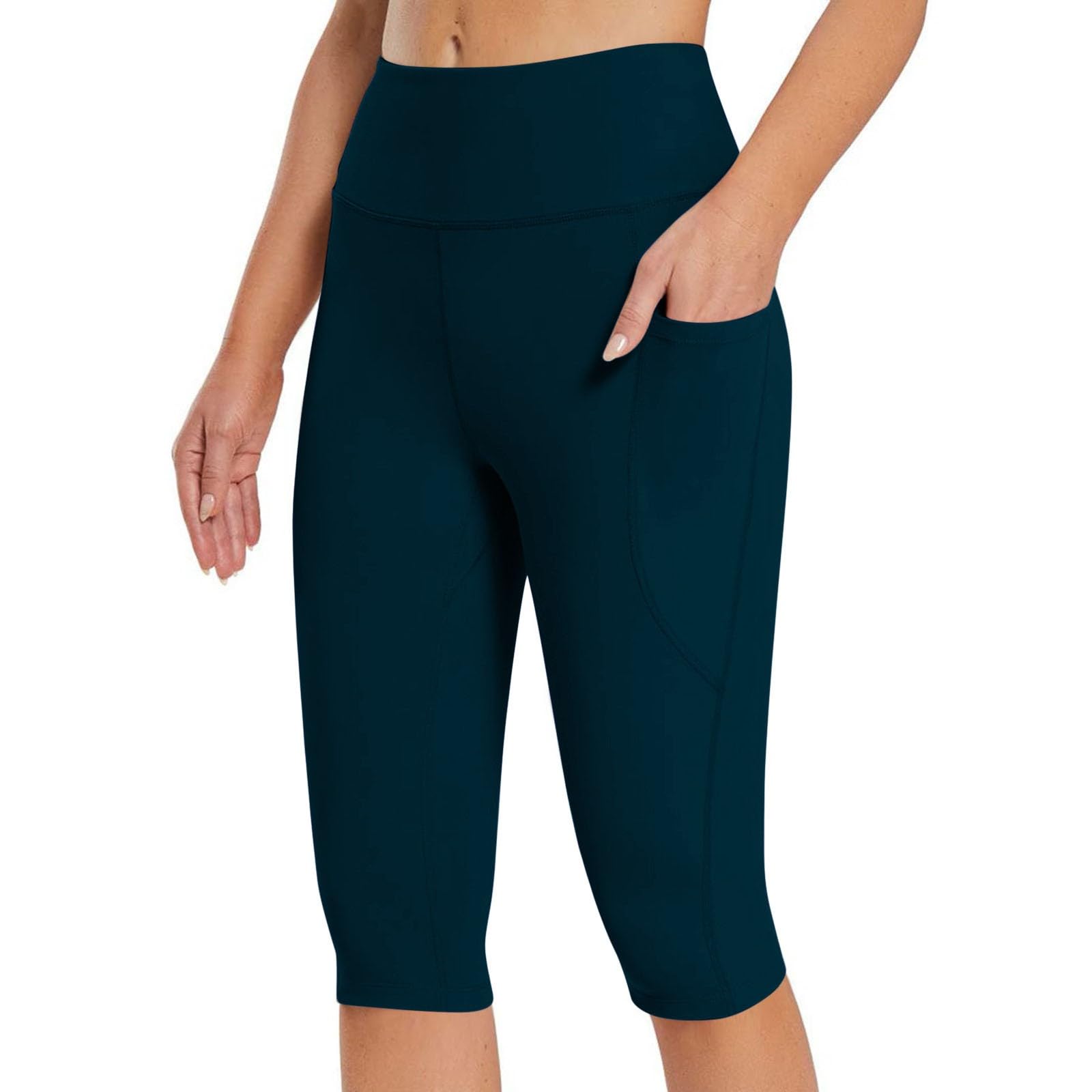High-Waist Women's Tummy Control Yoga Shorts Dark Blue 4 Way Stretch Leggings