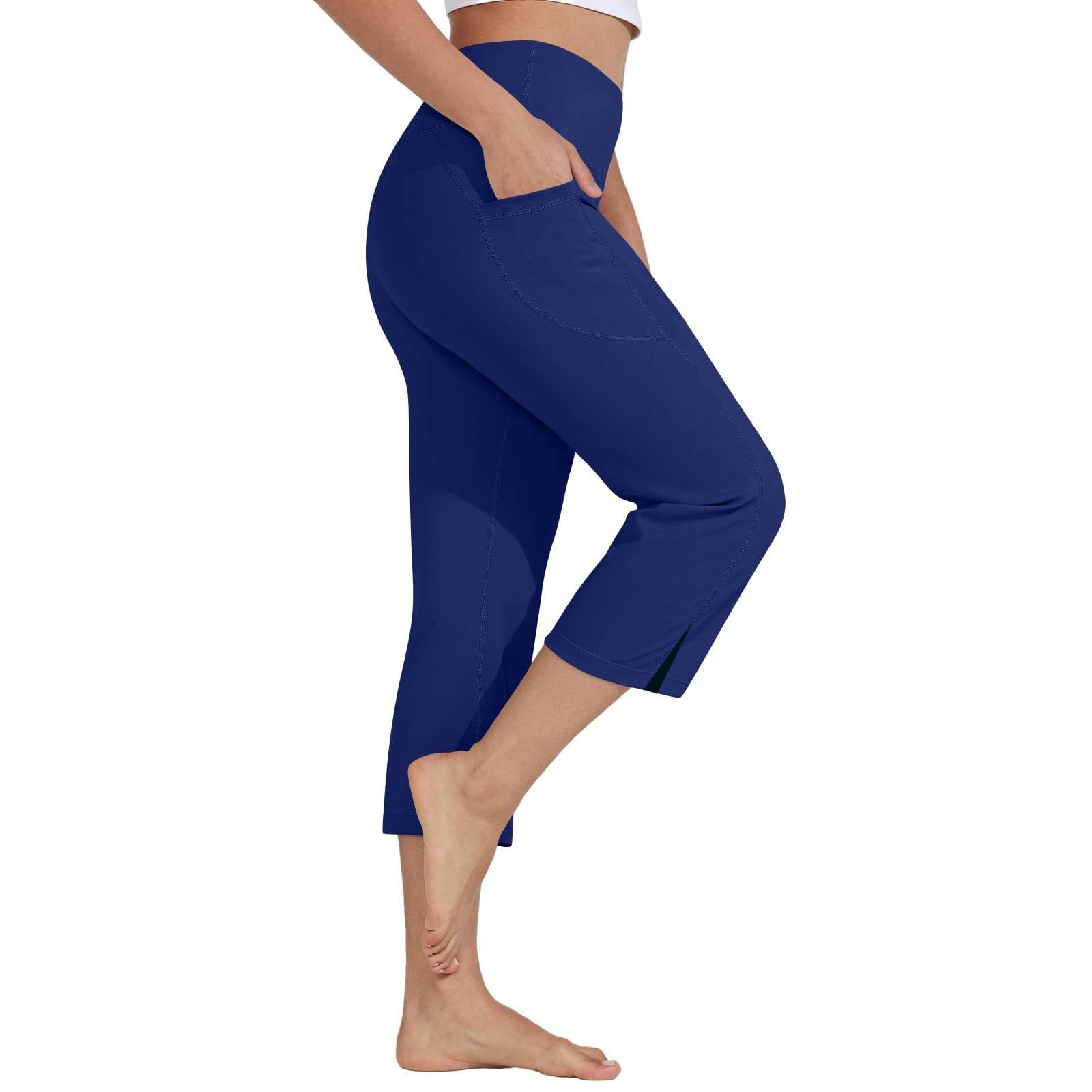 Women's Dressy Casual Soft High-Waisted Tummy-Control Capri Leggings with Pockets