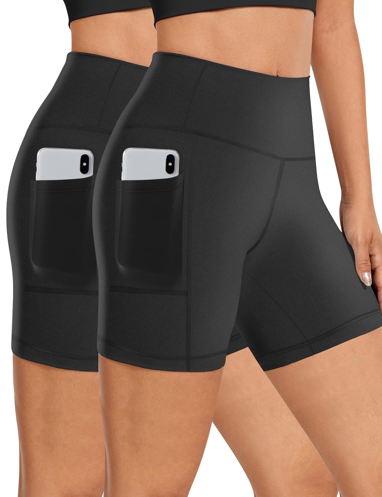 Women's High-Waisted Biker Shorts 2-Pack with Pockets for Yoga and Gym